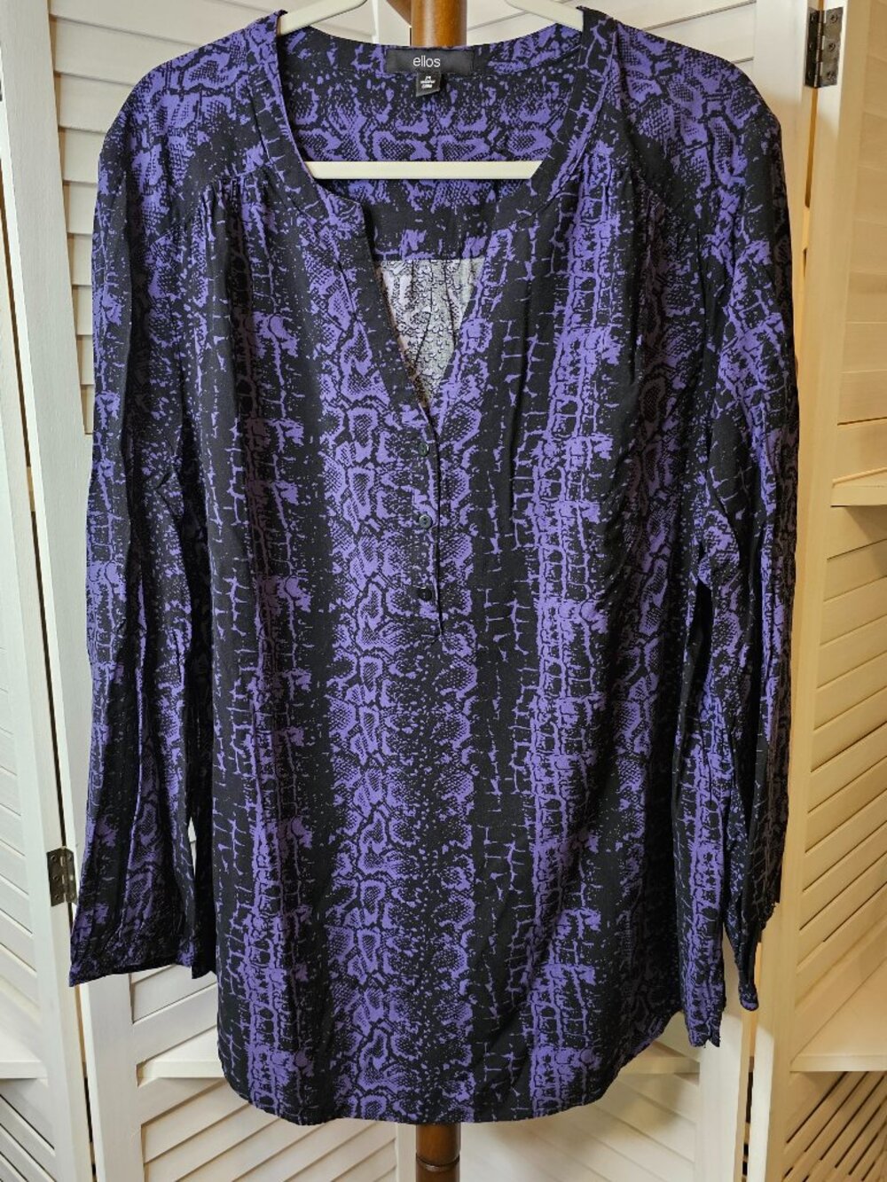 ellos, Plus Size 24, Long Sleeved, V-Neck, Purple & Black, Peasant Tunic